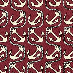 100% REAL HERMES TIE ~ MAROON BROWN w GREEN ROPE & SHIP BOAT SAIL ANCHORS XL